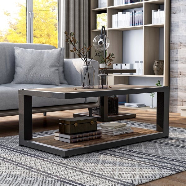 Furniture of America Farrow Dark Walnut and Sand Black Coffee Table