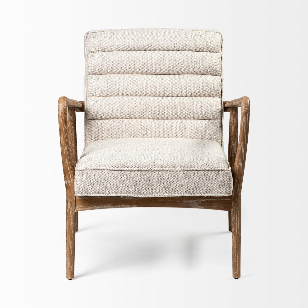 Ajax II Cream Fabric w/ Medium Brown Solid Wood Frame Accent Chair   Midcentury   Armchairs And Accent Chairs   by HedgeApple  Houzz