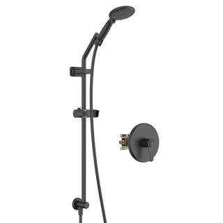 GIVING TREE 5-Spray Patterns with 4 in. Round Wall Bar Shower Kit with High Pressure Hand Shower in Matte Black (Valve Included) HDFFBT714A1-MB