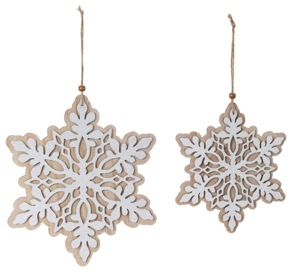 Wood Snowflake Ornaments  2 Piece Set4   Rustic   Christmas Ornaments   by Melrose International LLC  Houzz