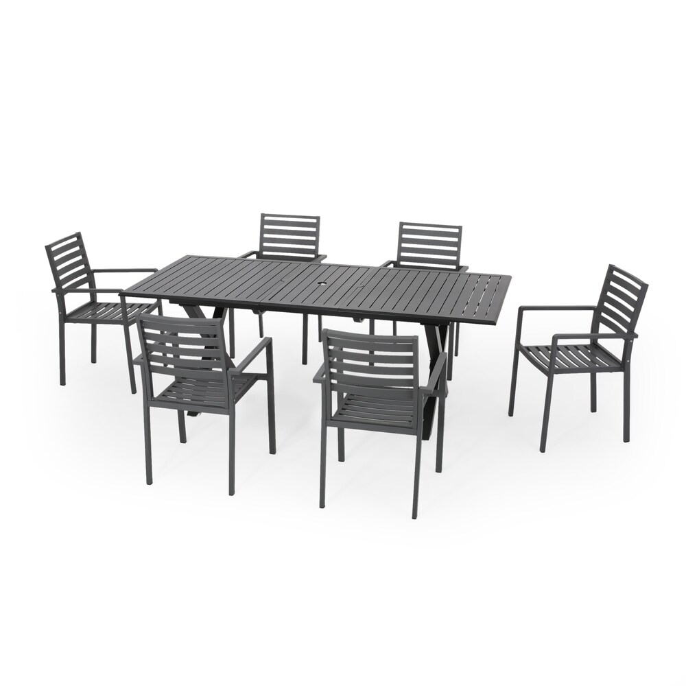 Pabara Outdoor Modern 6 Seater Aluminum Dining Set with Expandable Table by Christopher Knight Home