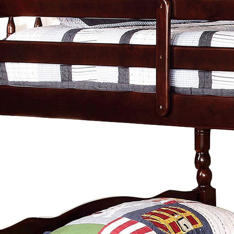 Traditional Bunk Bed with Attached Ladder and Turned Legs， Dark Brown