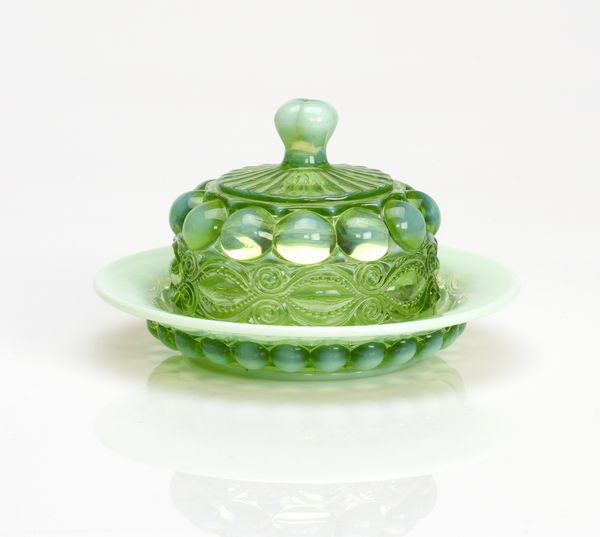 Mosser Glass Eye Winker Butter Dish - Green Opal