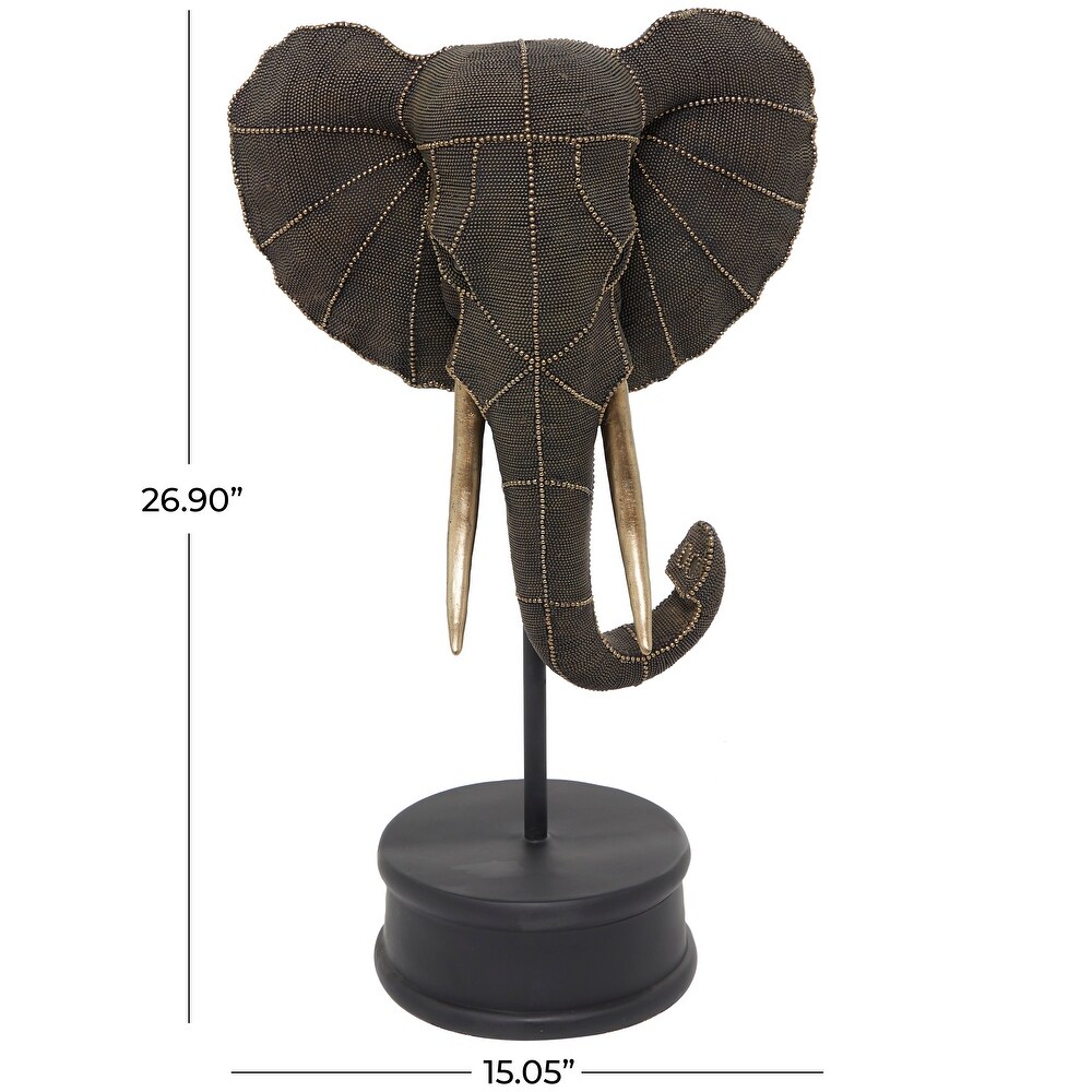 Black Polystone Elephant Sculpture   9.25W x 15.05L x 26.90H