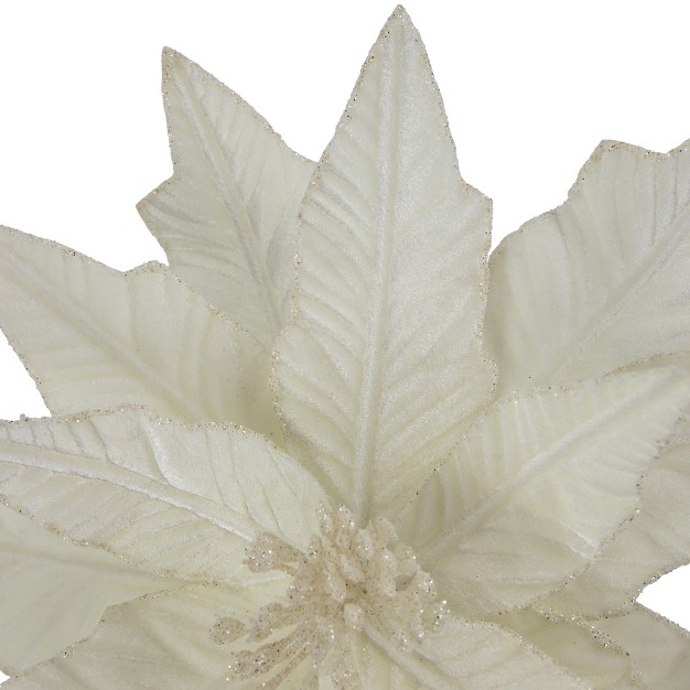 Cream Glittered Poinsettia Christmas Stem Spray