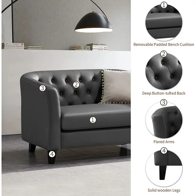 Modern Loveseat  Faux Leather Seat  ampCurved Button Tufted Backrest   Modern   Loveseats   by Declusia  Houzz