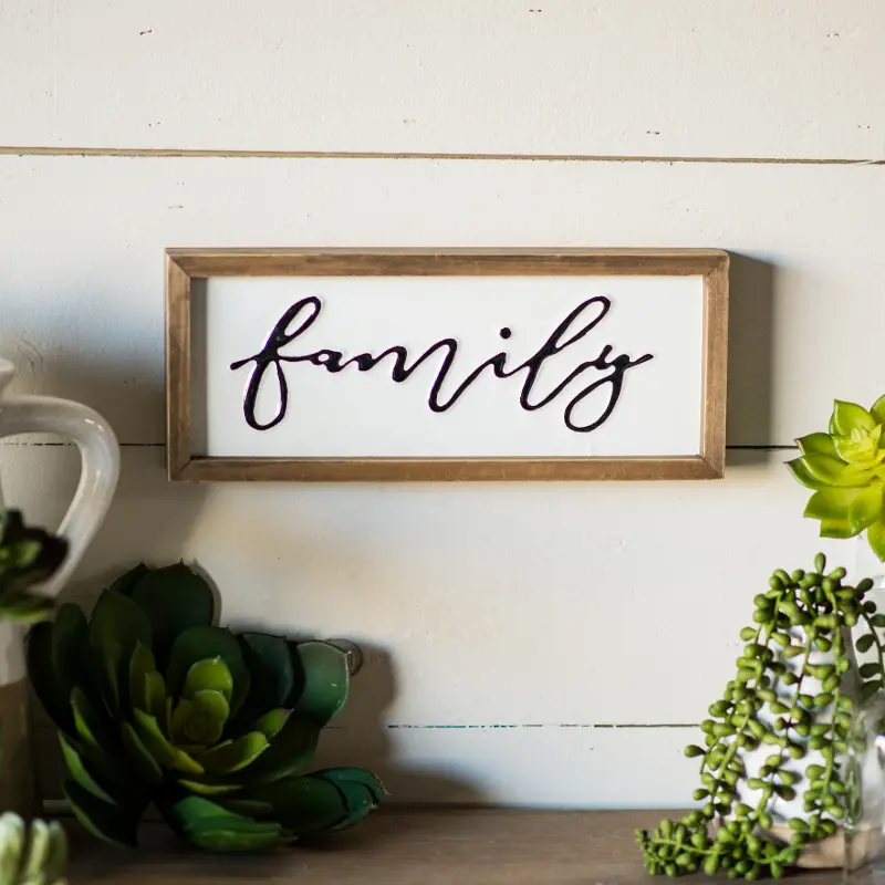 White， Black and Light Brown Family Metal and Wood Sign