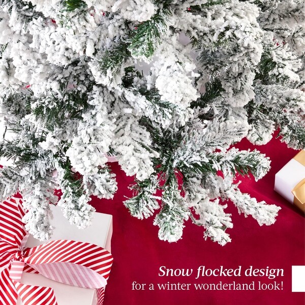 Flocked Pencil Christmas Tree，PreLit Slim Artificial Holiday Decoration，6Ft Lighted Skinny Snowy Appearance w/Base