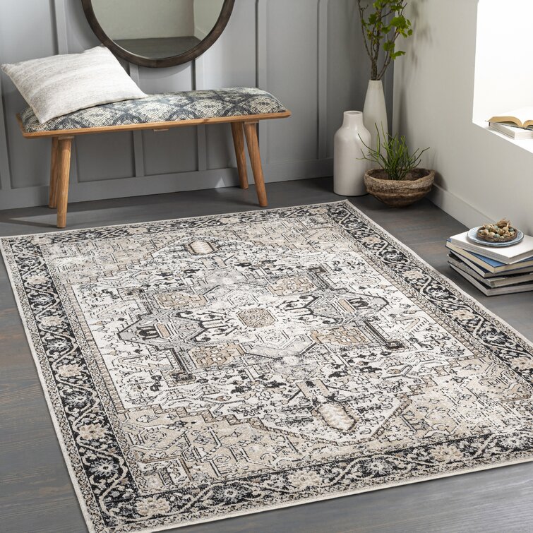 Gulnara Machine Washable Oriental Black/Taupe Area Rug