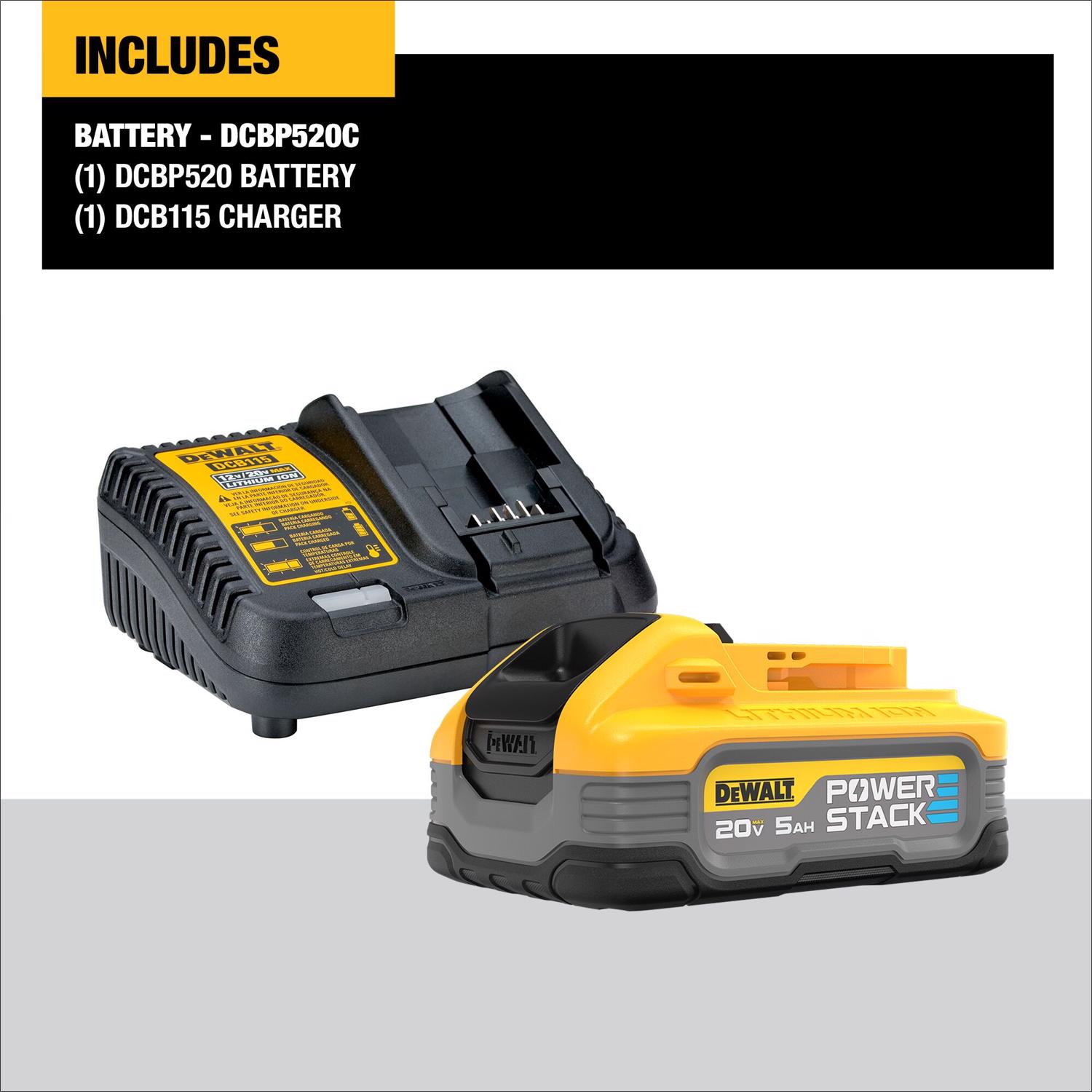 DW 20V MAX POWERSTACK DCBP520C 20 V 5 Ah Lithium-Ion Battery and Charger Starter Kit