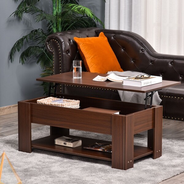 HOMCOM Lift Top Coffee Table with Hidden Storage Compartment and Open Shelf，Pop Up Coffee Table for Living Room