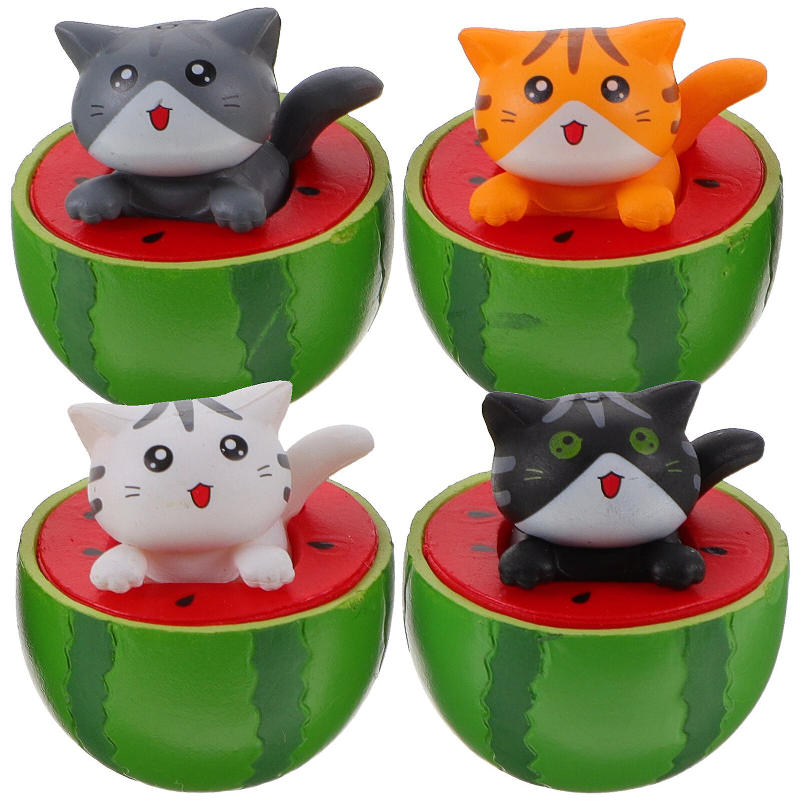 4pcs Watermelon Cat Ornament Cat  Gardening Decorations Landscaping Desktop Dolls