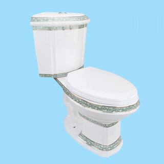 RENOVATORS SUPPLY MANUFACTURING Corner Elongated 2-Piece Dual Flush Bathroom Toilet India Reserve Design Green Gold Painted Manufacturing 30688