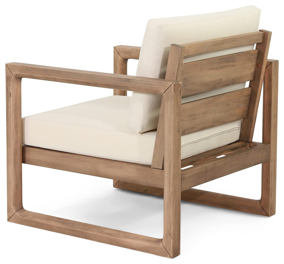 Set of 2 Patio Chair  Slat Panel Acacia Wood Seat With Water Resistant Cushions   Transitional   Outdoor Lounge Chairs   by Decor Love  Houzz