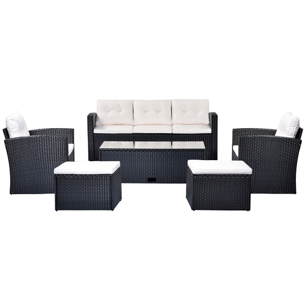 6piece AllWeather Wicker PE rattan Patio Outdoor Dining Conversation Sectional Set with coffee table