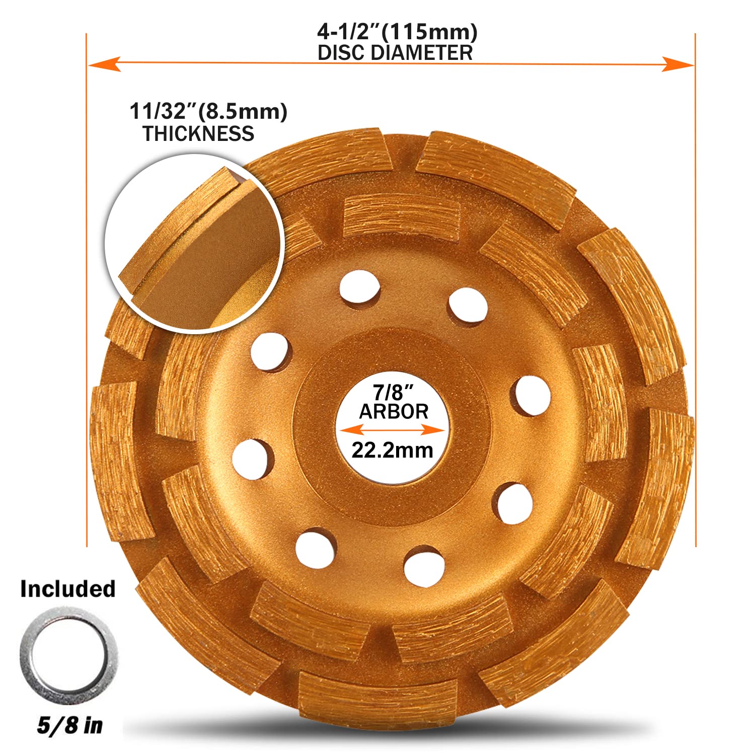 KSEIBI 644030 Double Row Diamond Cup Wheel for Concrete Grinding 4-1/2 Inch