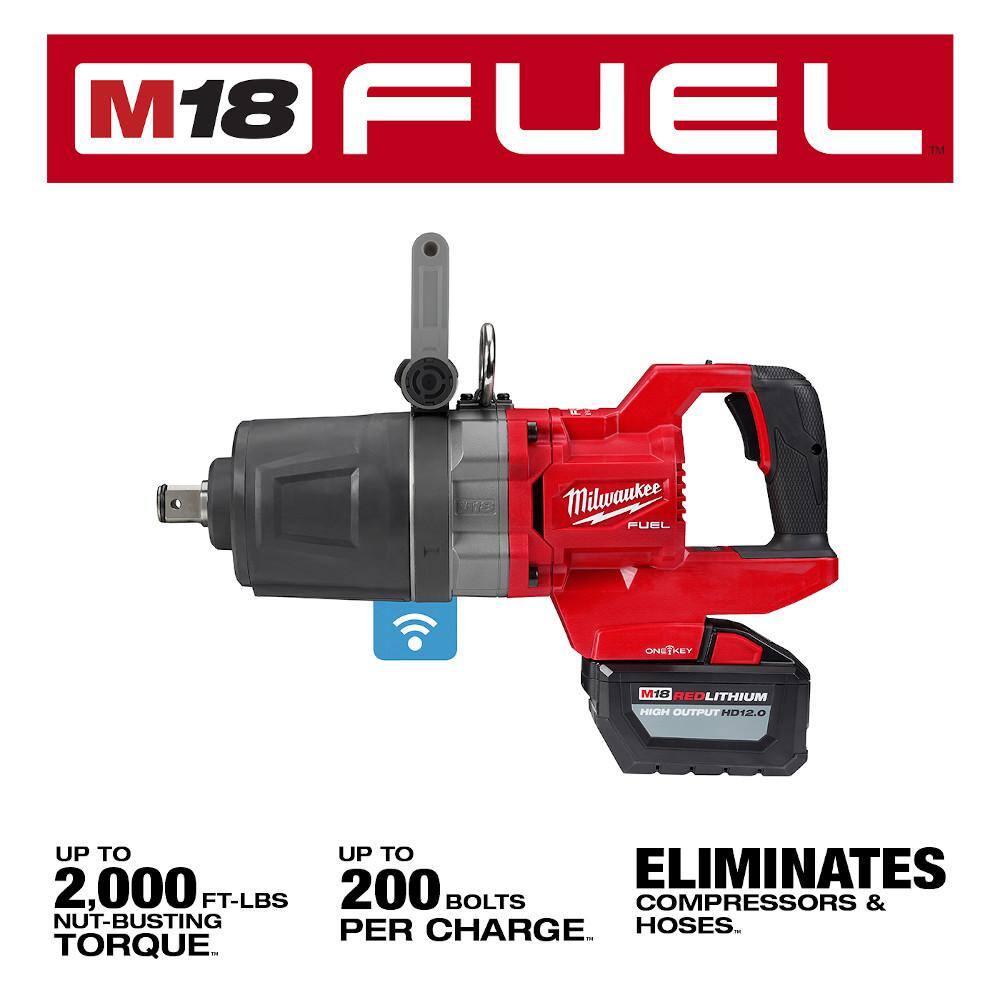 MW M18 FUEL 18V Lithium-Ion Brushless Cordless 1 in. Impact Wrench with D-Handle Kit with Two 12.0 Ah Batteries 2868-22HD