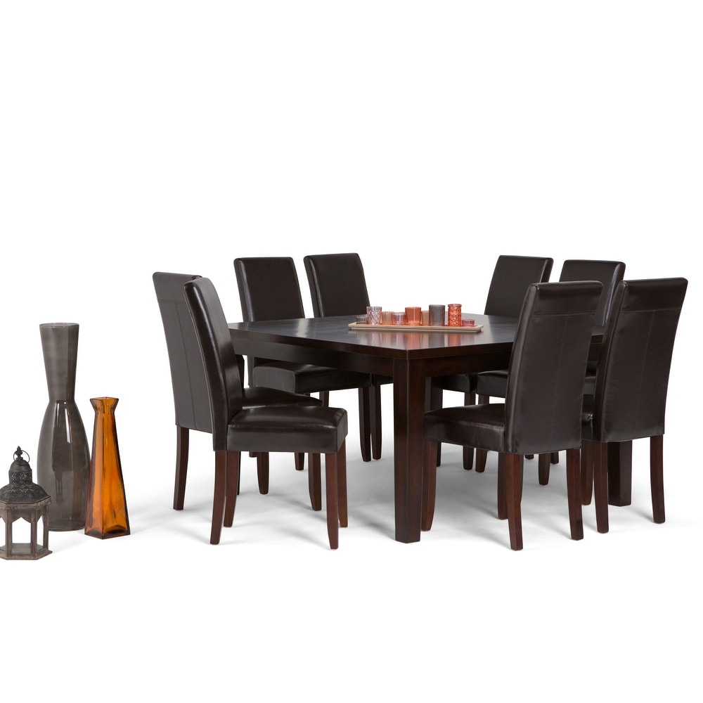 WYNDENHALL Normandy Transitional 9 Pc Dining Set with 8 Upholstered Parson Chairs and 54\