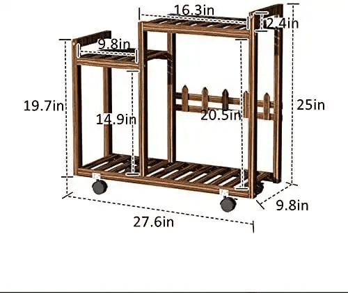 Magshion Pine Wood Plant Stand Garden Cart with Caster Tall Planters Flower Pot Shelf Display Rack