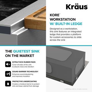 KRAUS Kore Workstation Drop-In Stainless Steel 30 in. Single Bowl Kitchen Bar Sink with Accessories KWT310-30