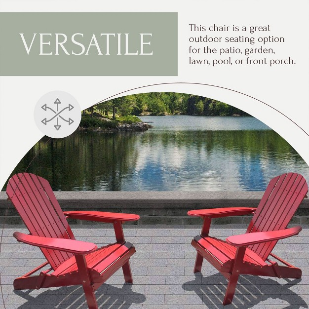 Northbeam Outdoor Lawn Garden Portable Foldable Wooden Adirondack Accent Chair Deck Porch And Patio Seating With 250 Pound Capacity Red