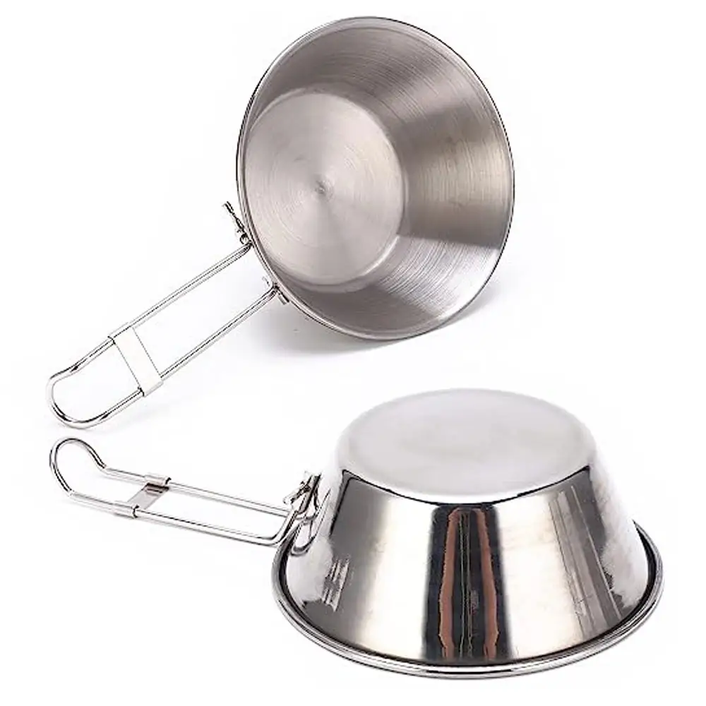 Picnic Outdoor Hiking Cooking Pot Lightweight Stainless Steel Camping Bowl Sierra Cup with Foldable Handle