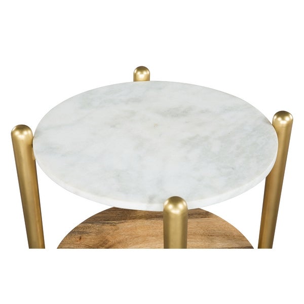 Mina Marble Side Table White and Gold - White， Brown， Gold - 18