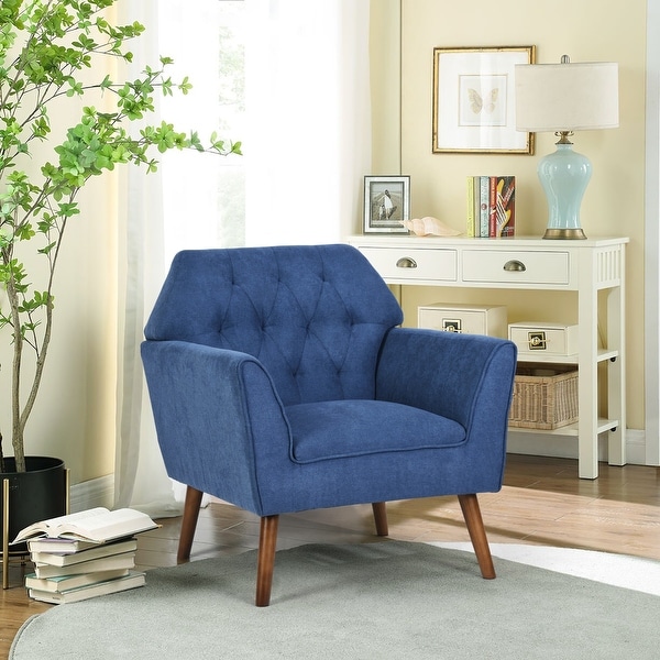 Homylin Modern Accent Chair with Solid Wood Legs， Tufted Single Sofa Armchair with Fabric Upholstered for Living Room