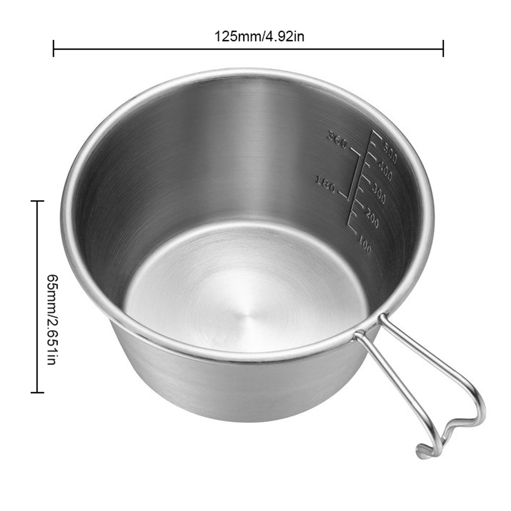 Eccomum Outdoor Stainless Steel Bowl Camping Cup Portable Tableware Wide Mouth Pot 500ml with Handle for Outdoor Camping Picnic Hiking Backpacking