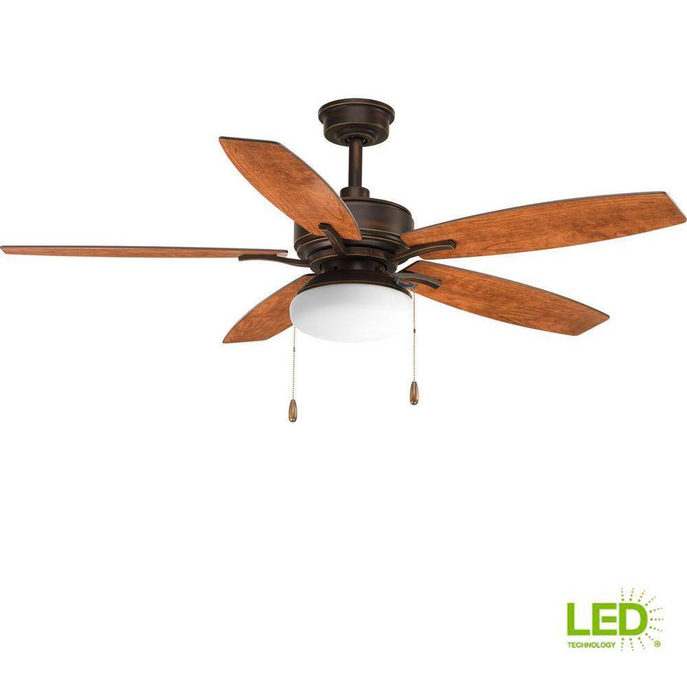 Progress Lighting Billows Collection 52 in. LED Indoor Antique Bronze Rustic Ceiling Fan with Light Kit P2552-20