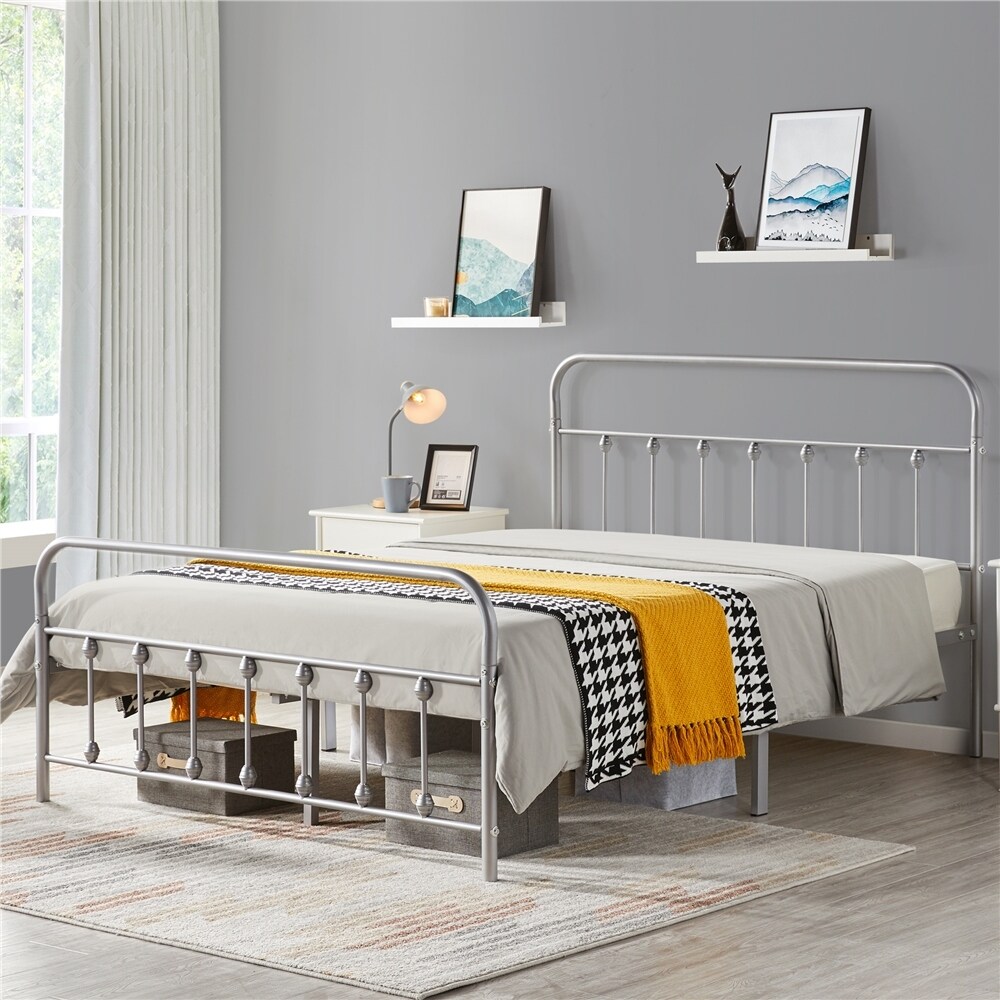 Yaheetech Metal Frames Bed with High Headboard and Footboard