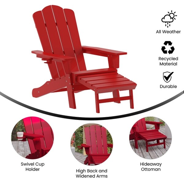 Commercial AllWeather Adirondack Chair with Pullout Ottoman and Cupholder