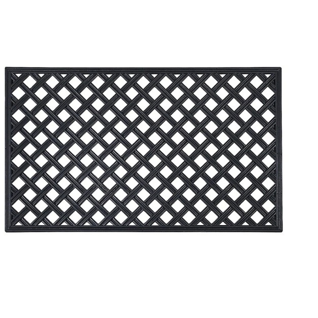 Kate Aurora Lattice 18 In X 30 In Wrought Iron Designed Non Skid Rubber Outdoor Door Mat Black