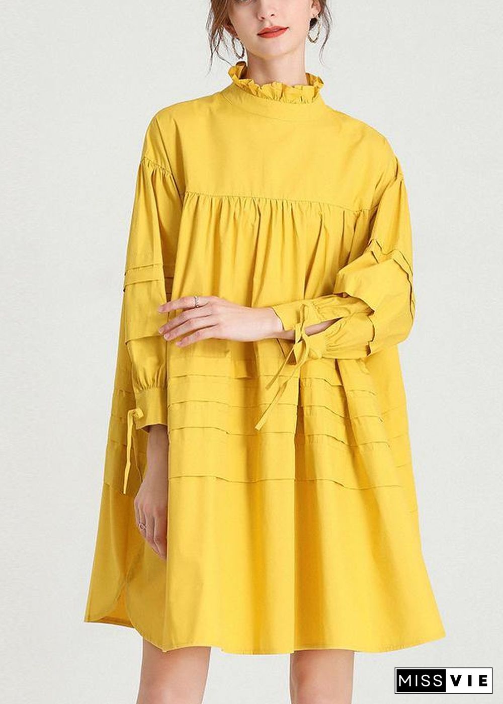 Plus Size Yellow Stand Cotton Bow Spring Maxi Dresses