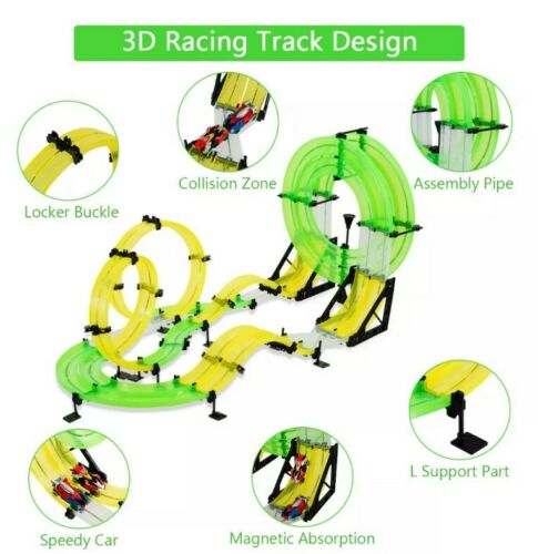 Autoflier Kids RC Rail Car Race Track Set 28.5ft 3D Track Speed Booster Playset