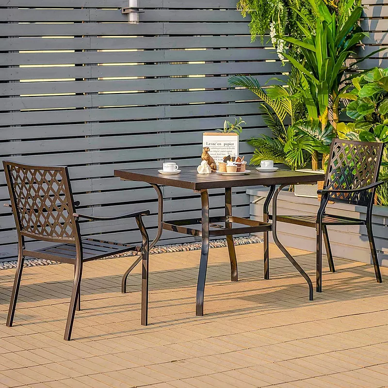 Set Of 2 Patio Dining Chairs With Curved Armrests And Reinforced Steel Frame