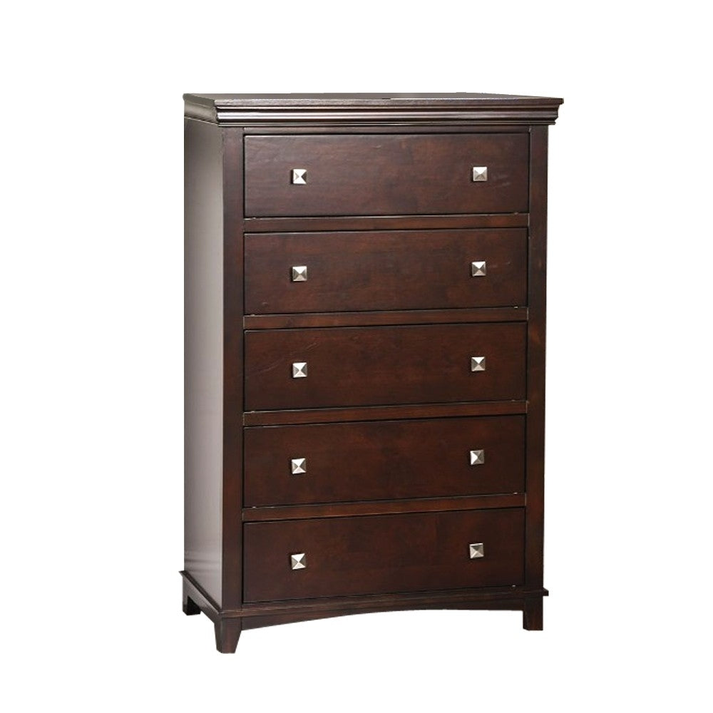 Transitional Style Wooden Chest With 5 Drawers, Brown- Saltoro Sherpi