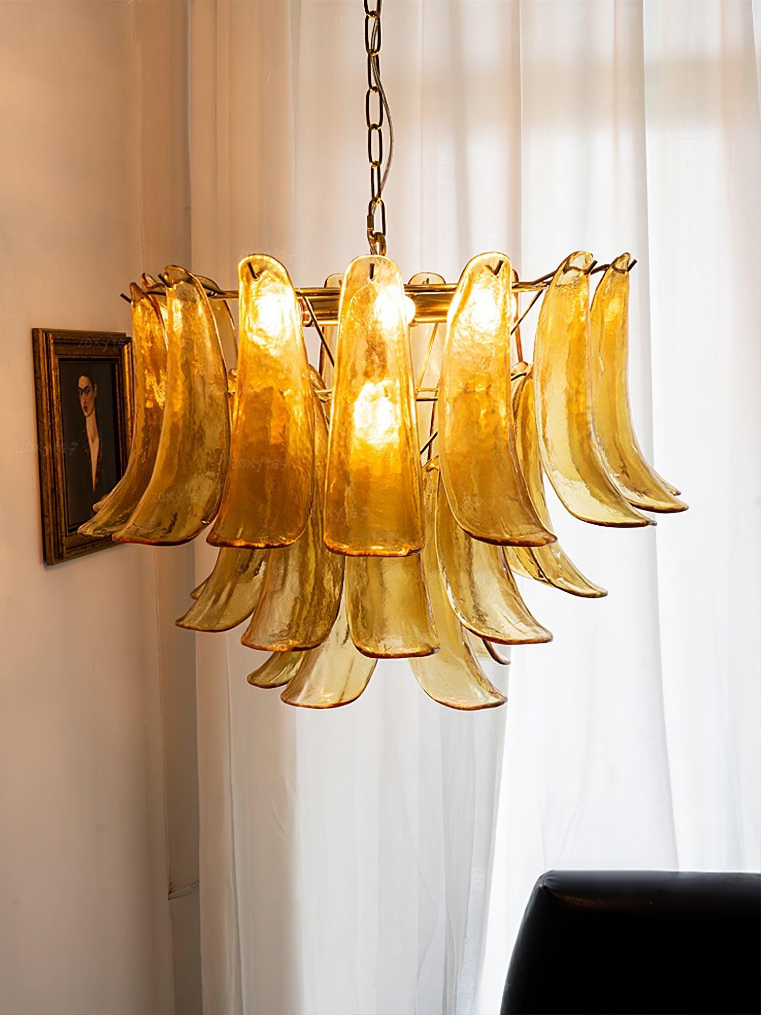 Glass Leaf Cascade Chandelier