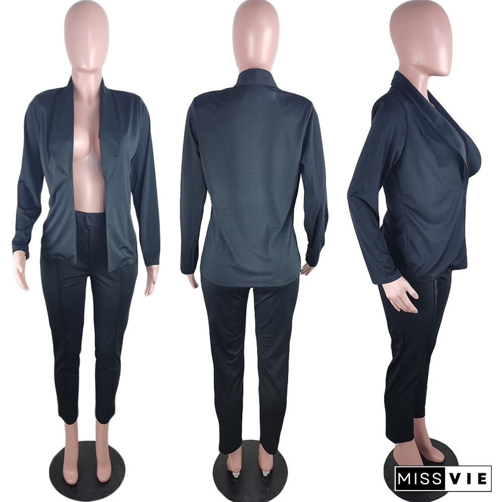 Women Long Sleeve Cardigan Blazer Pencil Pant Office OL Suits