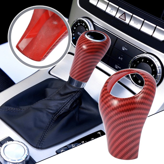 Unique Bargains Car Gear Shift Knob Cover Sticker Carbon Fiber Pattern For Mercedes benz Red 1pc