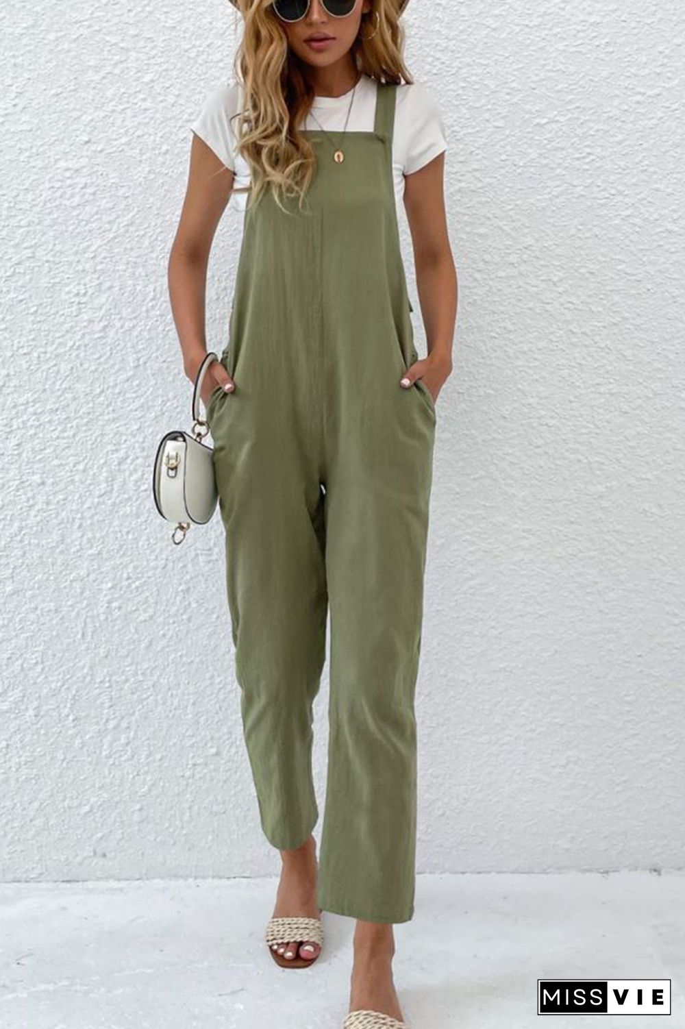 Solid Color Pocket Jumpsuit Wholesale