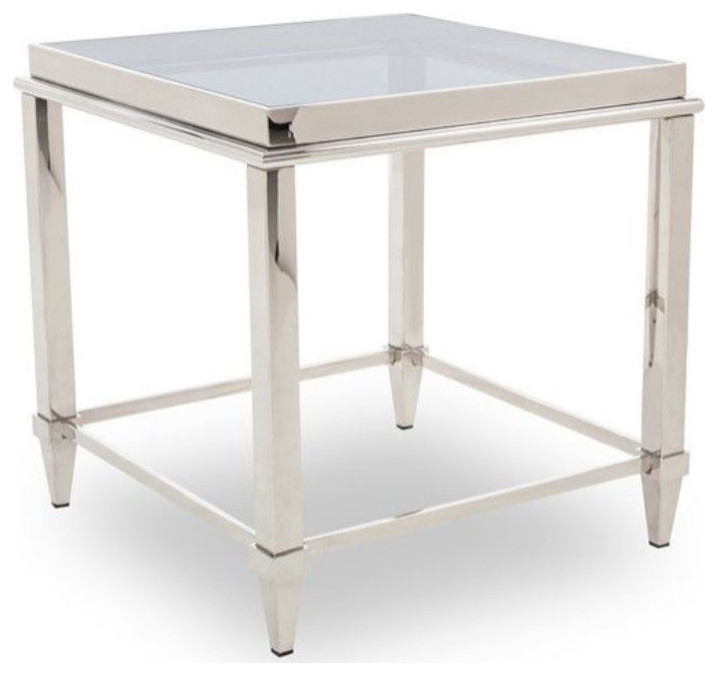 Modrest Agar Modern Glass and Stainless Steel End Table   Contemporary   Side Tables And End Tables   by Vig Furniture Inc.  Houzz