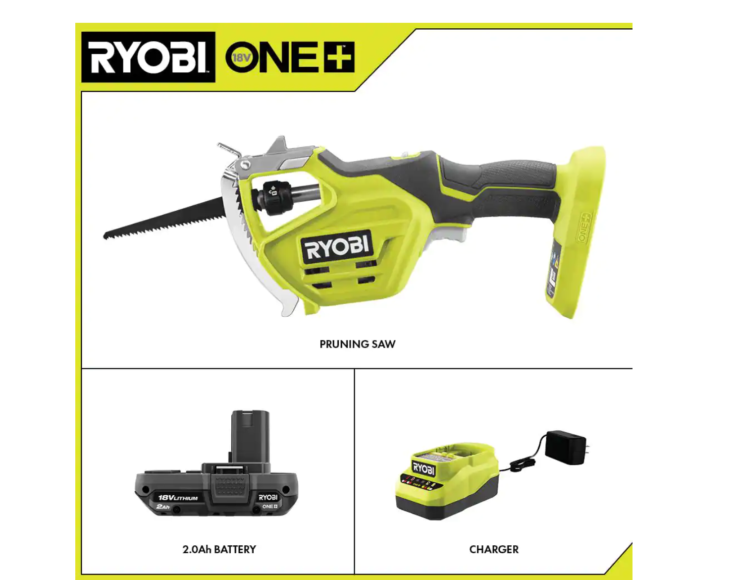 RYOBI P2530 ONE+ 18V Electric Cordless Pruning Reciprocating Saw with 2.0 Ah Battery and Charger