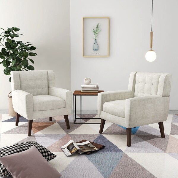 Modern Cotton Linen Upholstered Armchair Tufted Accent Chair