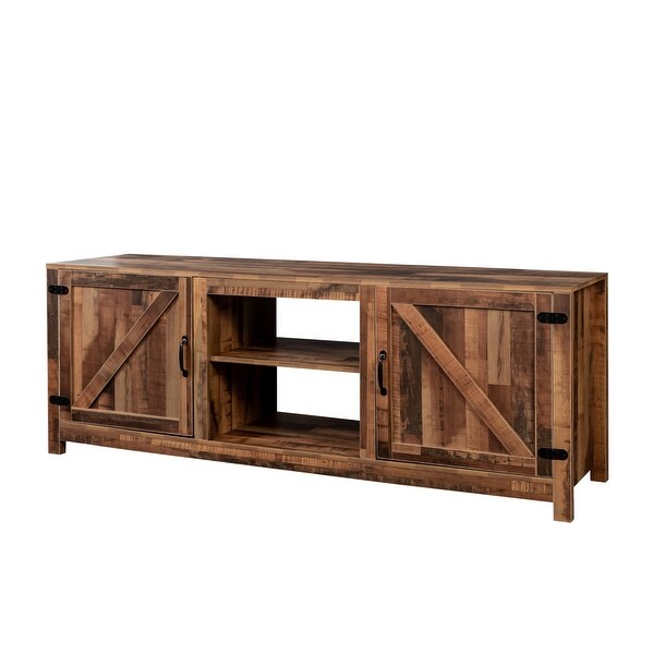 Farmhouse TV Stand， Wood Entertainment Center Media Console with Storage