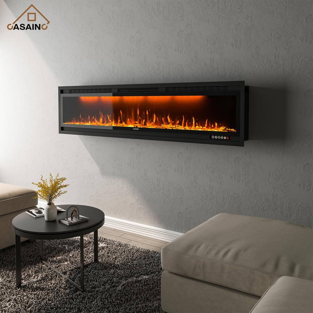 CASAINC 76 in. Wall-Mounted and Recessed Electric Fireplace in Black VL-WF-BI74