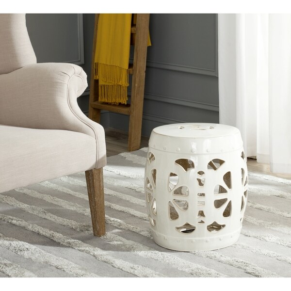 SAFAVIEH Stencil Cream Blossom Ceramic Decorative Garden Stool