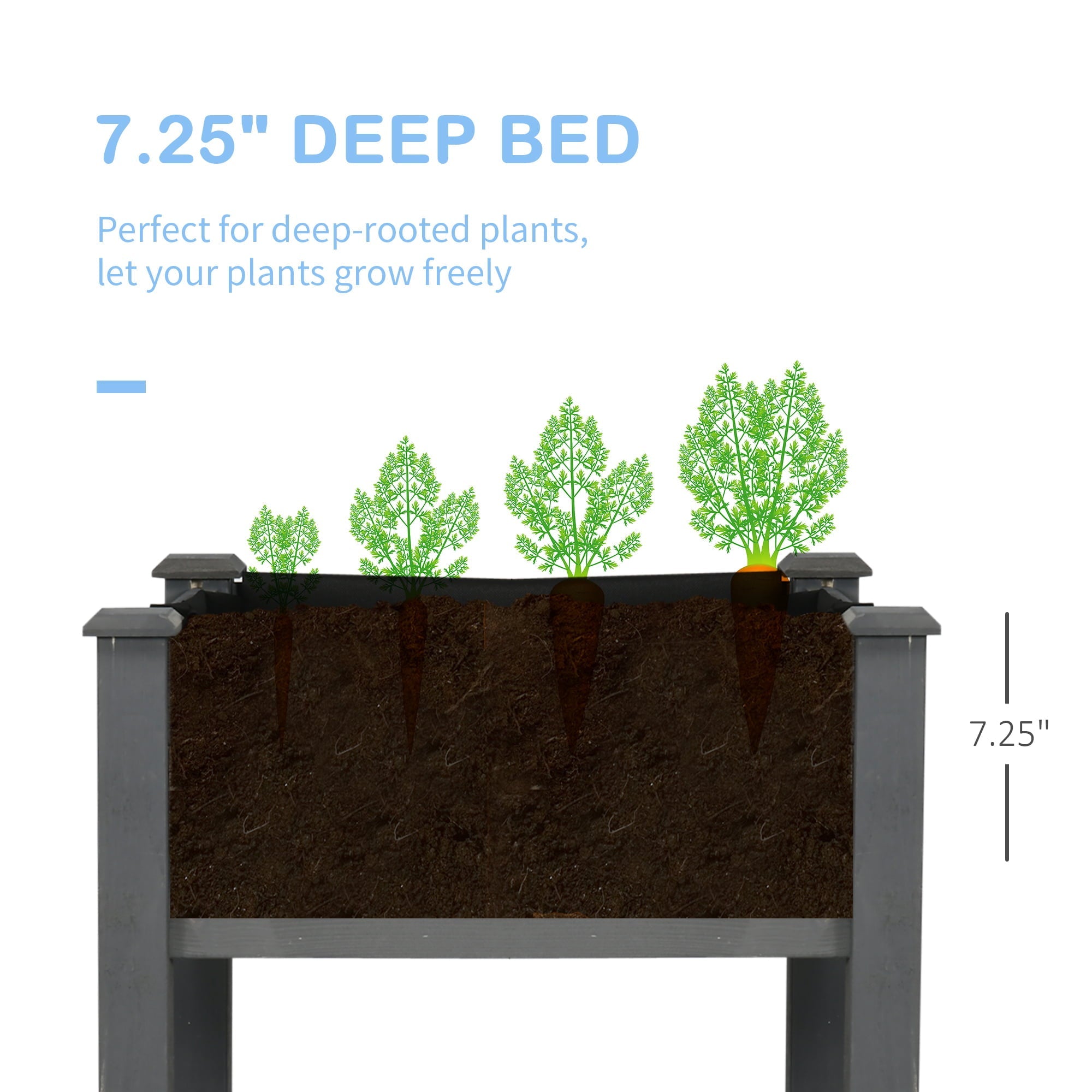 Outsunny 34" Raised Garden Bed, Elevated Wooden Planter Box with Draining Holes for Vegetables, Herb and Flowers Backyard, Patio, Balcony Use, Dark Gray