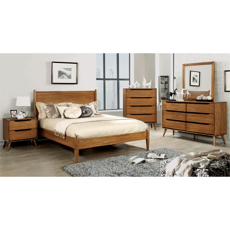 Furniture of America Belkor Mid-Century Modern Wood 6-Drawer Dresser in Oak