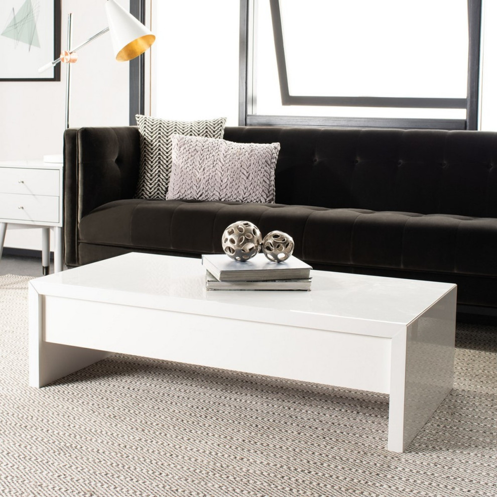 Leann Lift   Top Coffee Table White/ Chrome   Transitional   Coffee Tables   by Peachtree Fine Furniture  Houzz